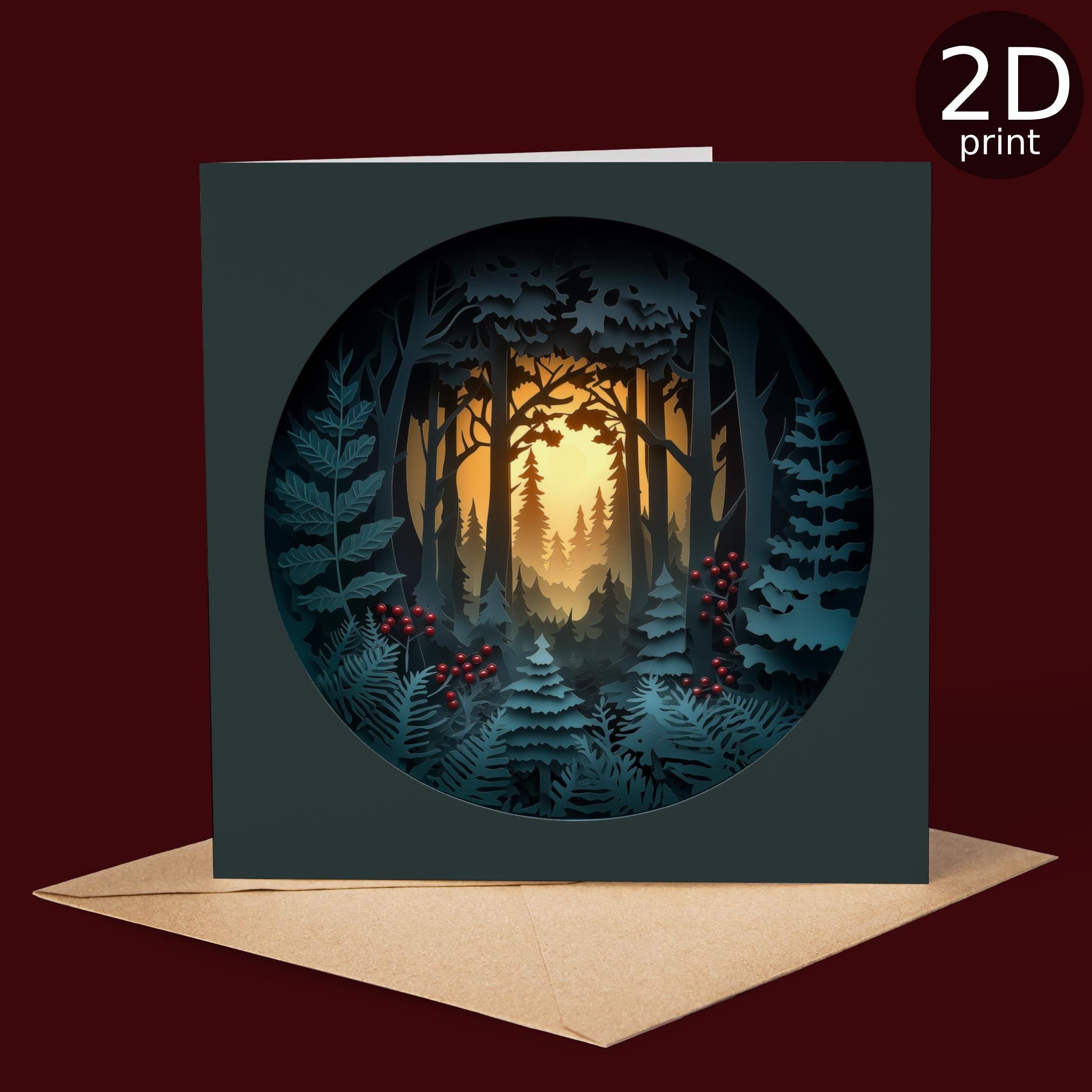 Kerstboom Bos Horizon 2D Print Schaduwdoos Kaart voor wholesale door Good Post Day