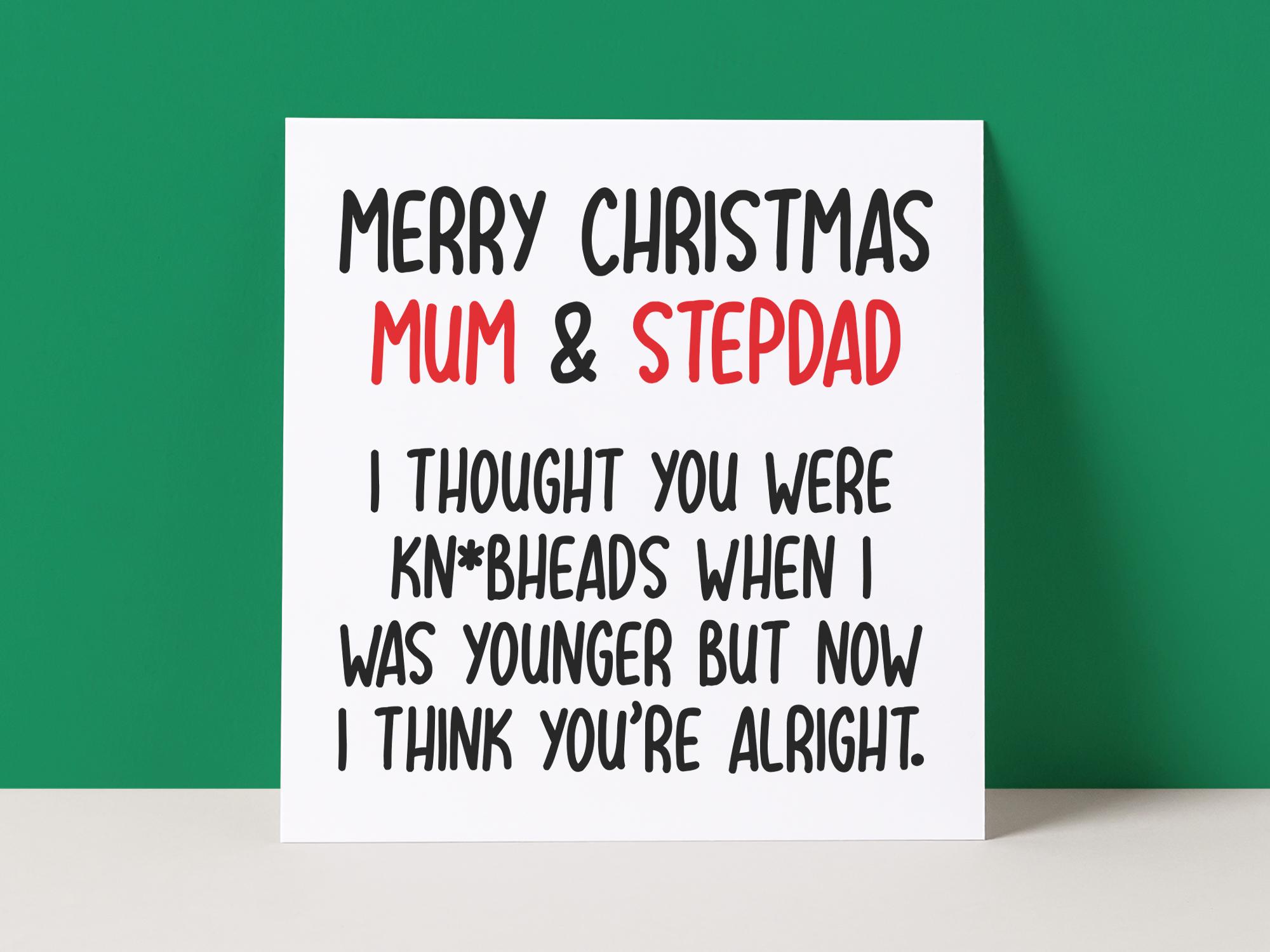 KNOBHEAD MUM & STEPDAD - CHRISTMAS CARD for wholesale by Pack a Punch Designs
