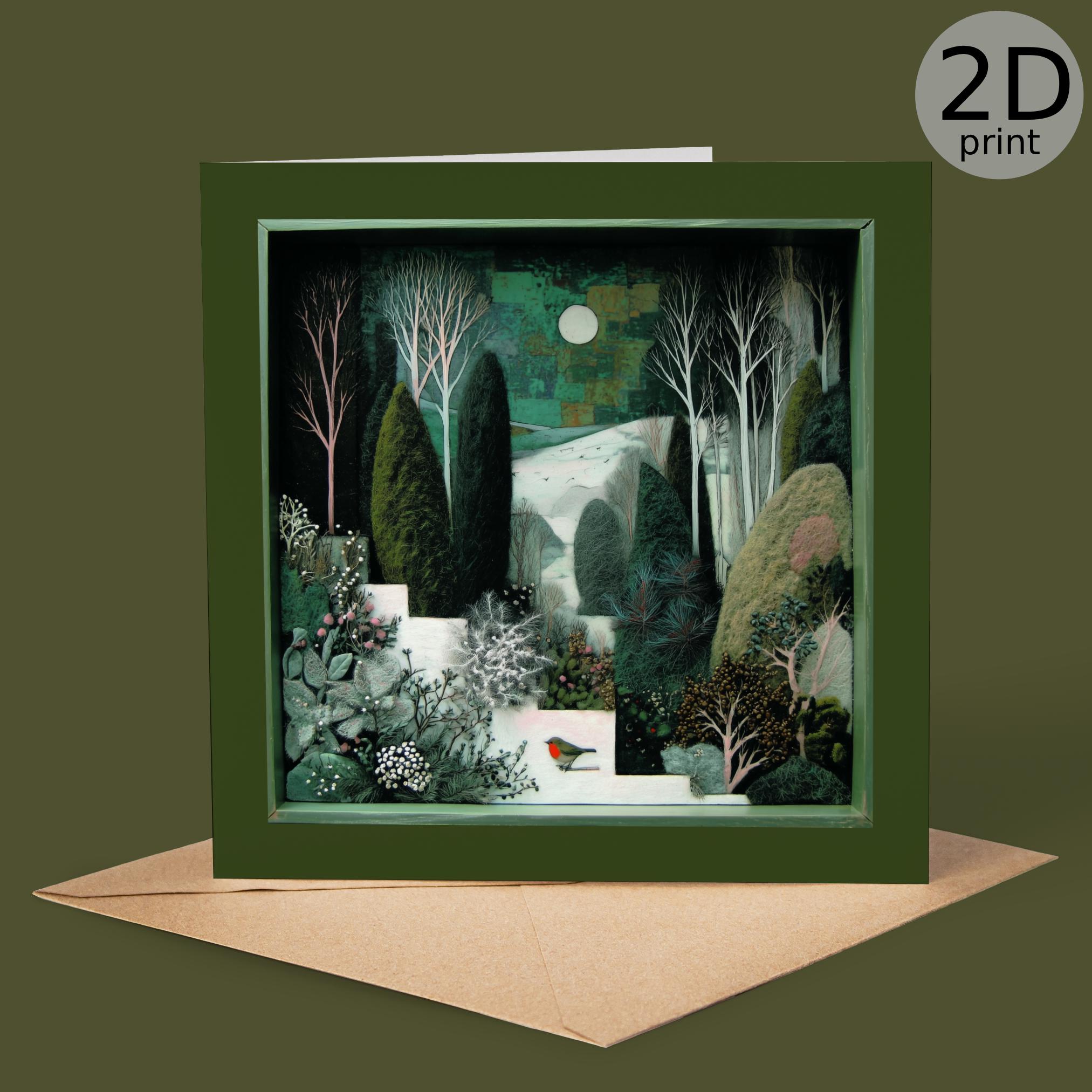 Winter Robin Foliage 2D Print Shadow Box Card for wholesale by Good Post Day